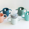 Toddler-friendly silicone mason jar sleeve with easy-grip handle